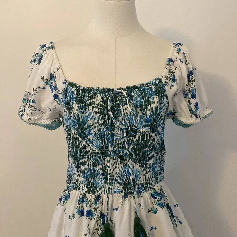 Teal & White Margaux Riviera Layered Mini Dress Size Small - Picture 3 of 15